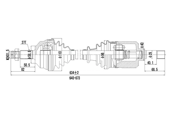 Полуось привода колеса DYNAMATRIX-KOREA DDS210072