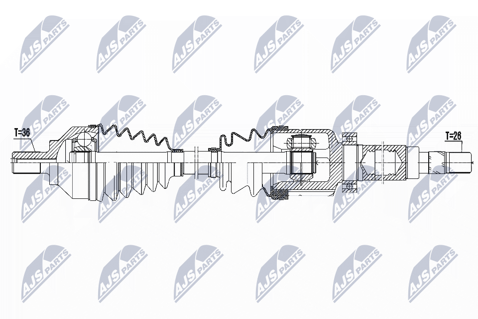 Полуось ford focus ii 2.5st 05-12 volvo s40ii/v50 2.4i/t5 c30 d3/d4/t5 c70ii 2.4i/t5 правая NTY NPW-FR-082