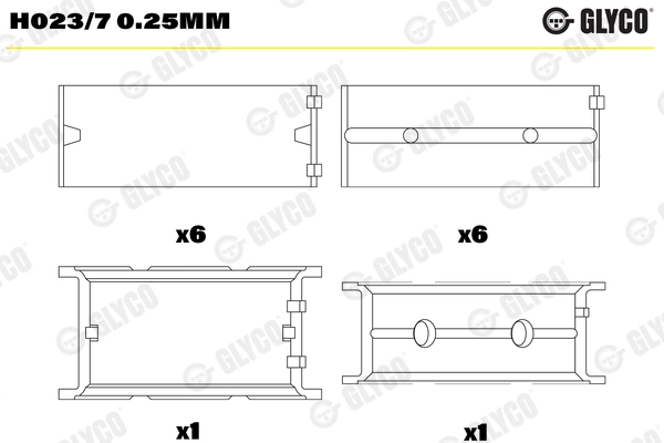 Вкладыши коренные GLYCO H023/7 0.25MM