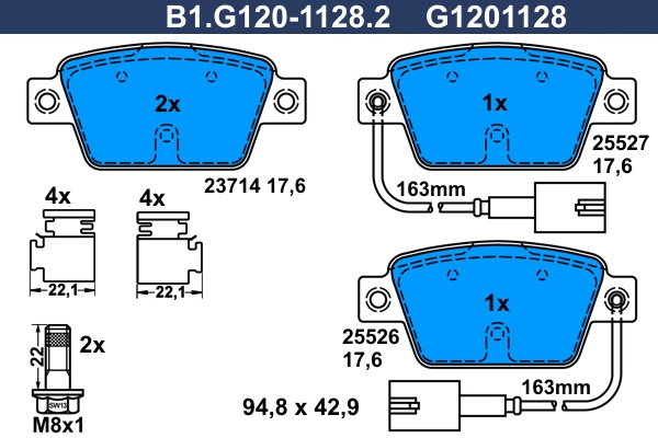 Колодки тормозные дисковые /комплект 4 шт GALFER B1-G120-1128-2