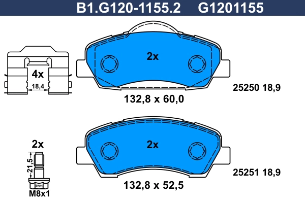 Колодки тормозные дисковые /комплект 4 шт GALFER B1-G120-1155-2