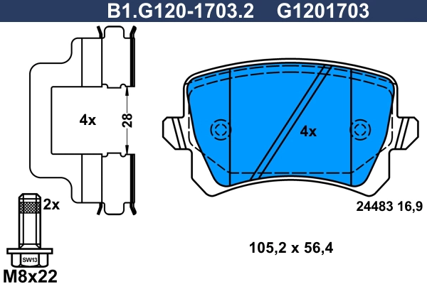 Колодки тормозные дисковые /комплект 4 шт GALFER B1-G120-1703-2