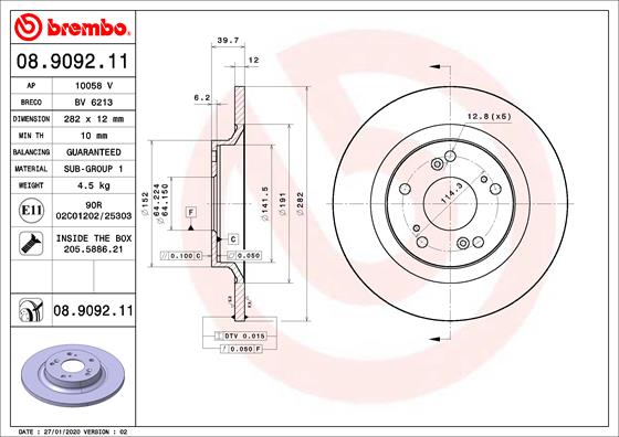 Диск тормозной задний BREMBO 08.9092.11