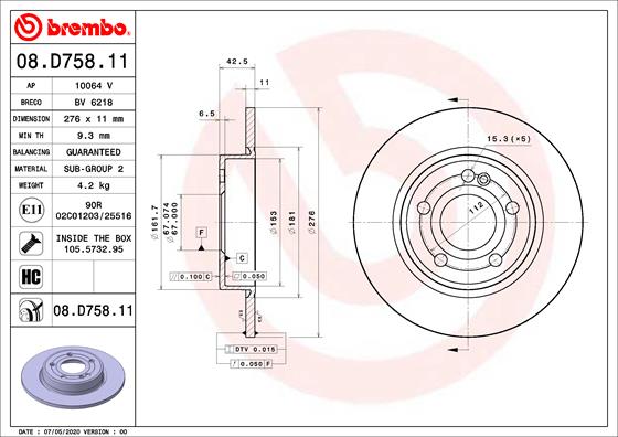 Диск тормозной задний BREMBO 08.D758.11