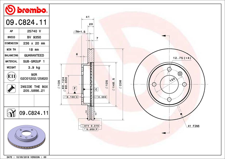 Диск тормозной передний BREMBO 09.C824.11