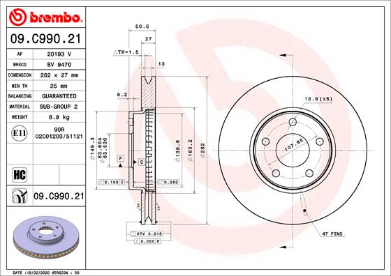 Диск тормозной передний BREMBO 09.C990.21