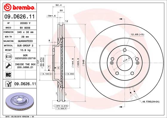 Диск тормозной передний BREMBO 09.D626.11
