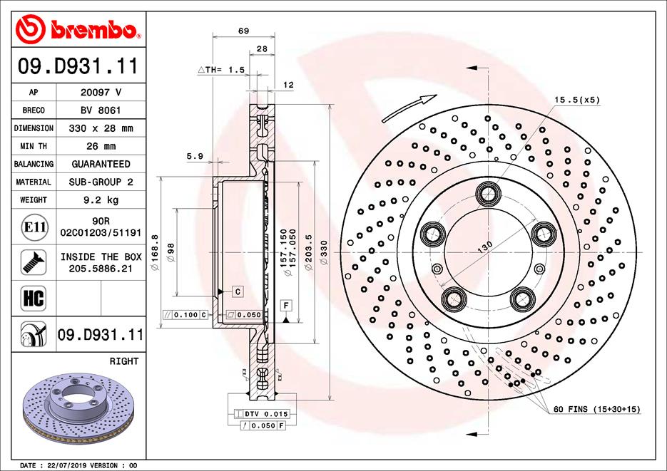 Диск тормозной передний BREMBO 09.D931.11