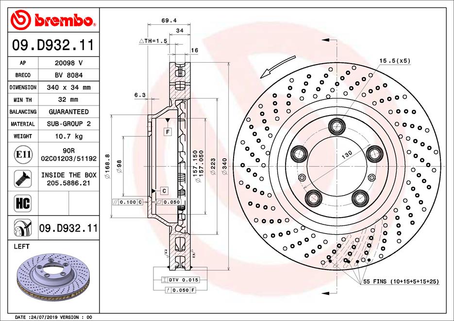 Диск тормозной передний BREMBO 09.D932.11