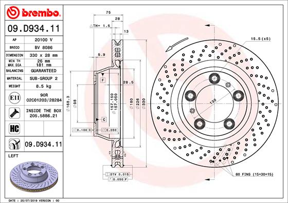Диск тормозной задний BREMBO 09.D934.11