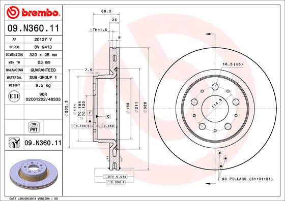 Диск тормозной передний BREMBO 09.N360.11