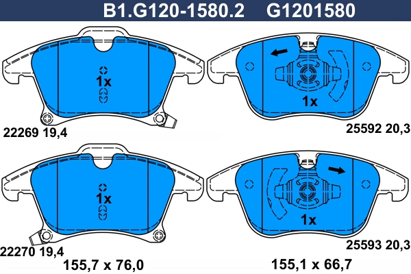 Колодки тормозные дисковые /комплект 4 шт/ GALFER B1-G120-1580-2