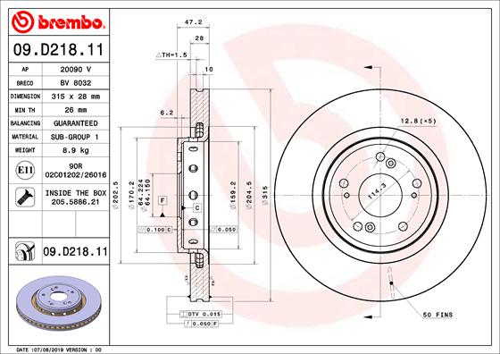 Диск тормозной BREMBO 09.D218.11