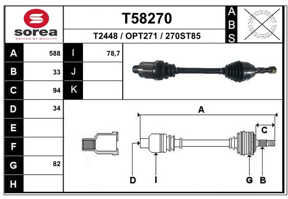 T58270 привод передний правый 588мм акпп EAI T58270