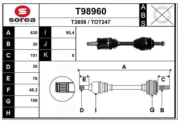 T98960 привод передний 630 мм EAI T98960
