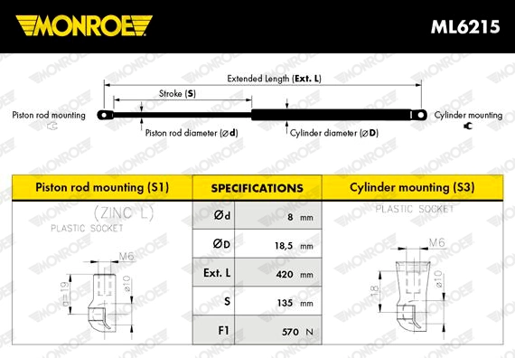 Амортизатор крышки багажника MONROE ML6215