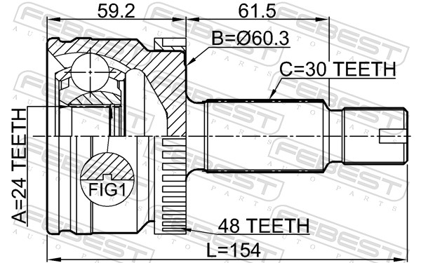1210-d7a2wa48 шрус наружный 24x61x30 шт FEBEST 1210-D7A2WA48
