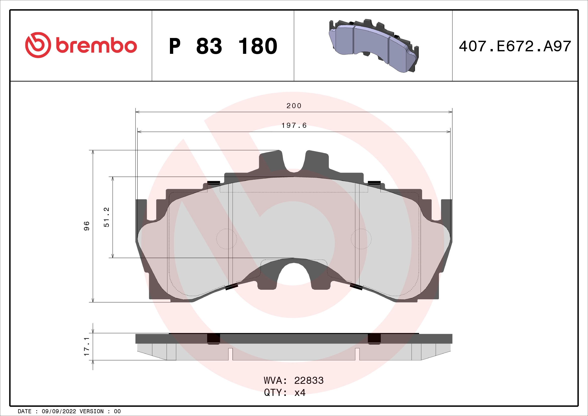 Комплект тормозных колодок BREMBO P83180