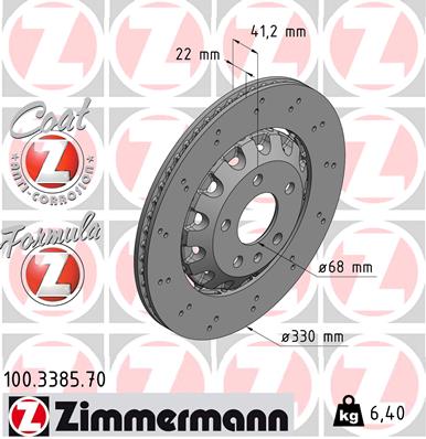 Диск торм audi a4 a5 зад formula z вент 330x22 ZIMMERMANN 100.3385.70