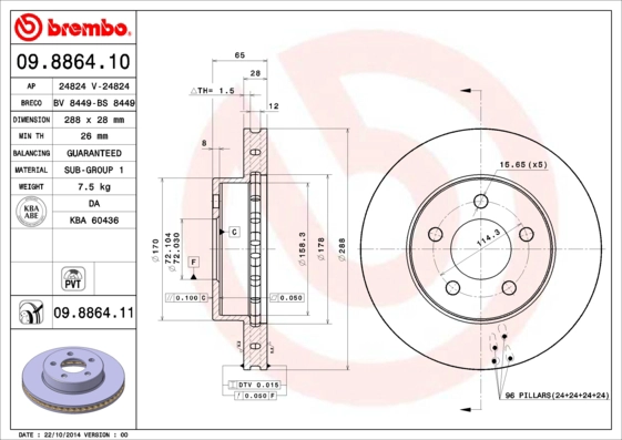 Тормозные диски BREMBO 09.8864.11