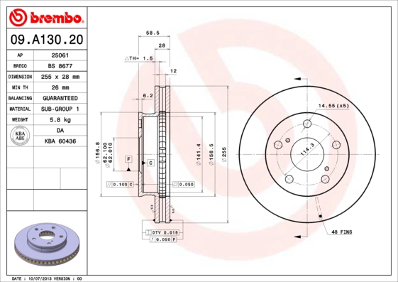 Тормозные диски BREMBO 09.A130.20