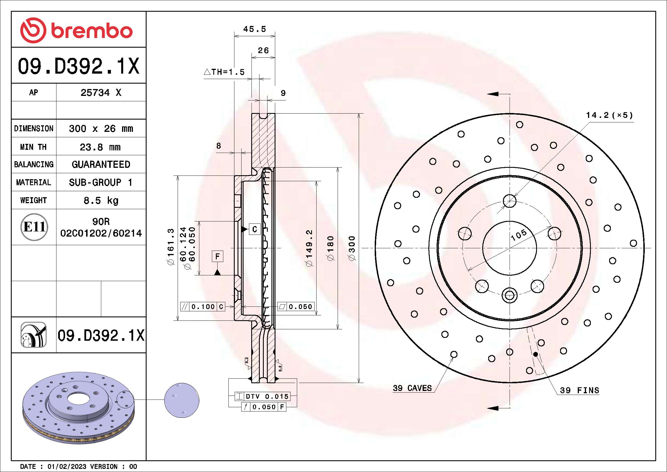 Диск тормозной BREMBO 09.D392.1X