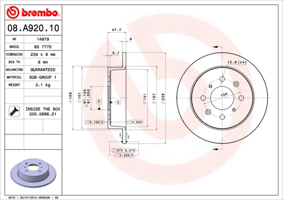 Диск тормозной BRECO BS 7770