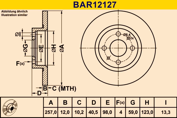 Диск тормозной BARUM BAR12127