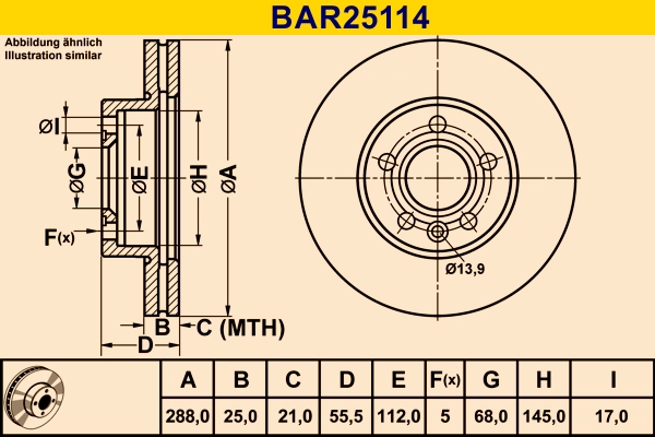 Диск тормозной BARUM BAR25114