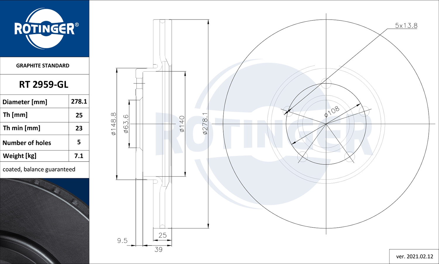 Тормозной диск ROTINGER RT2959GL