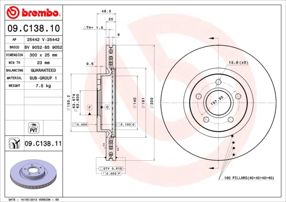 Диск тормозной BREMBO 09.C138.10