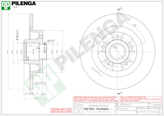 Тормозной диск PILENGA 5749