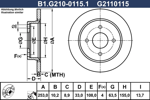 Bd08493124 дискт торм. ford focus 9804 scorpio GALFER B1G21001151
