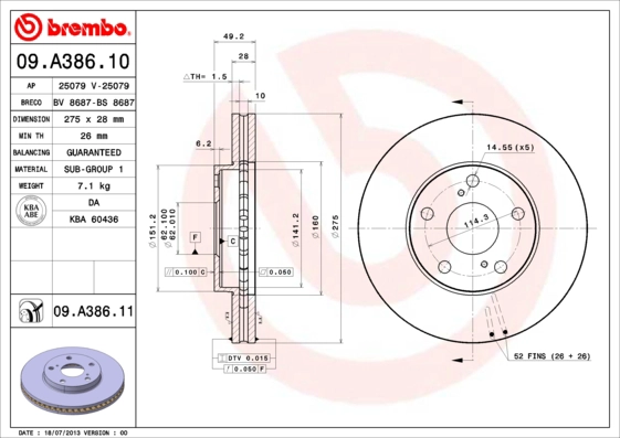 Диск тормозной BREMBO 09.A386.10