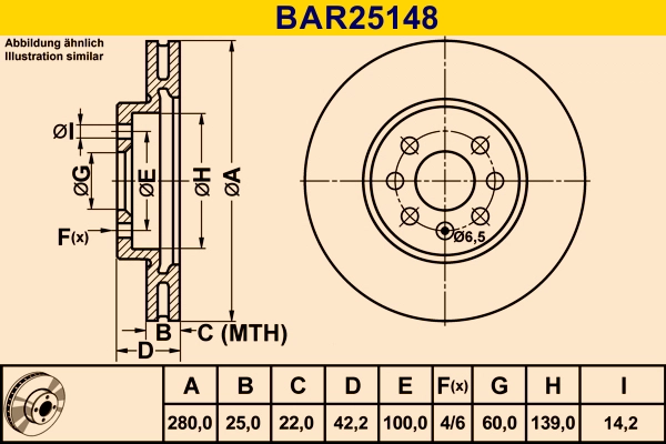 Диск тормозной BARUM BAR25148