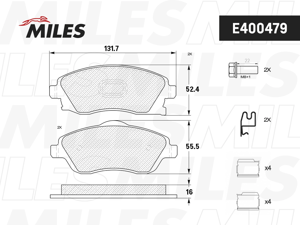 Колодки тормозные opel corsa c 01/tigra b 04 передние MILES E400479