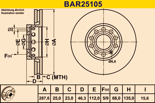 Диск тормозной BARUM BAR25105