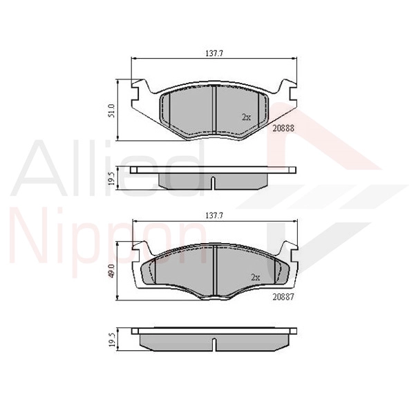 Колодки тормозные дисковые комплект ALLIED NIPPON ADB0149