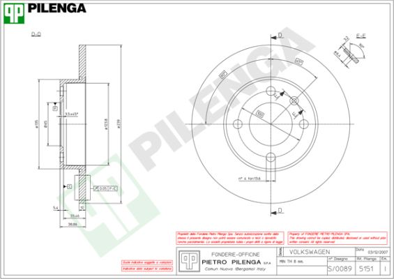Диск тормозной PILENGA 5151