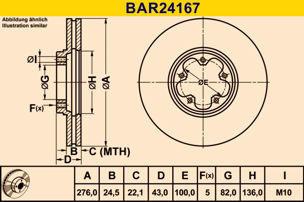 Диск тормозной BARUM BAR24167