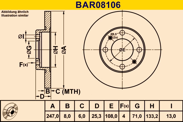 Диск тормозной BARUM BAR08106