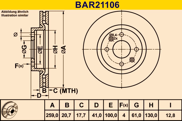 Диск тормозной BARUM BAR21106