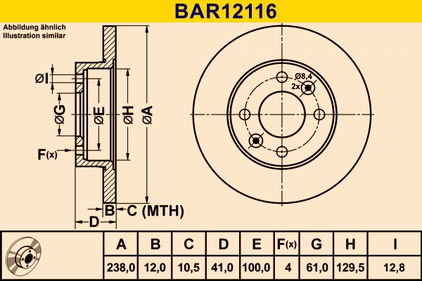 Диск тормозной BARUM BAR12116
