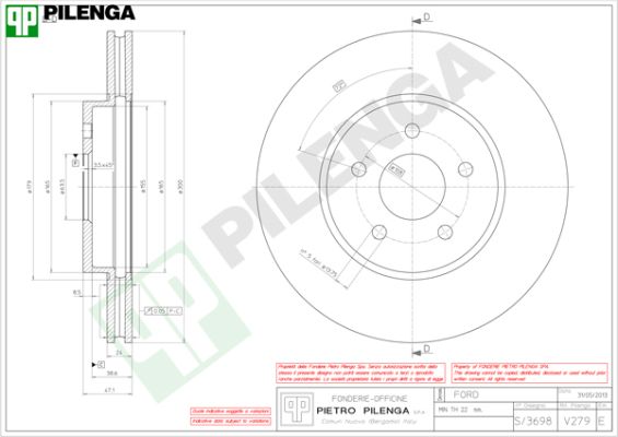 Диск тормозной PILENGA V279