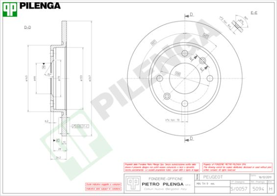 Диск тормозной PILENGA 5094