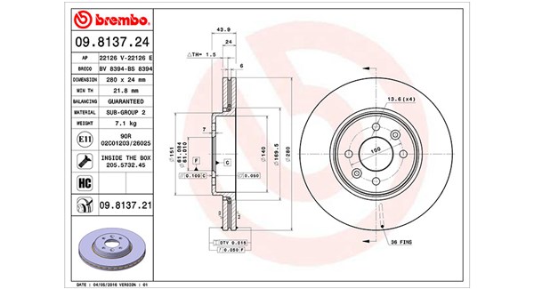 Диск тормозной MAGNETI MARELLI 360406043900
