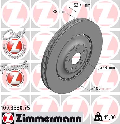 Диск тормозной fz перед. 400x38/52-5x112 ZIMMERMANN 100.3380.75