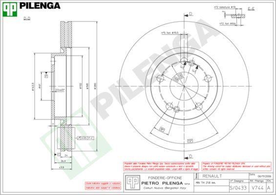 Диск тормозной PILENGA V744