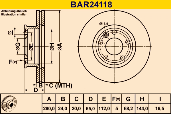 Диск тормозной BARUM BAR24118