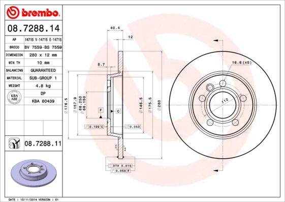 Диск тормозной BRECO BV 7559